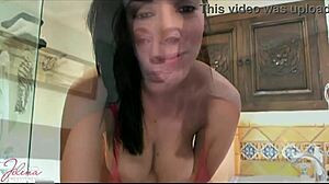 This lusty brunette Jelena Jensen gets off with a glass dildo in her ass.