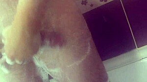 spying on her step son in the shower - washed his cock sucked jerked off and finished in the mouth of the mom said thank you and left