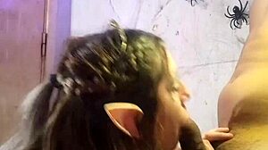 halloween elf girlfriend loves deepthroating black dick. latina babe gets sloppy with tattooed friend.