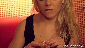 Petite blonde teen in heels uses toys for intense masturbation and powerful squirting orgasm.