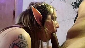 halloween elf girlfriend loves deepthroating black dick. latina babe gets sloppy with tattooed friend.