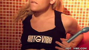 Petite blonde teen in heels uses toys for intense masturbation and powerful squirting orgasm.