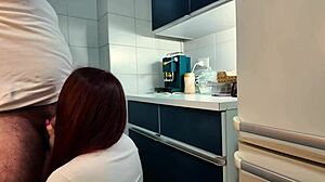 beautiful slut bent over for anal fucking in leather skirt at flat