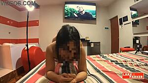 In the room casting, Perla moans as she gets her pussy licked in doggystyle and enjoys the spanking