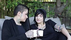 Tattooed Lesbian Girls Engaging In Passionate Girl-On-Girl Action