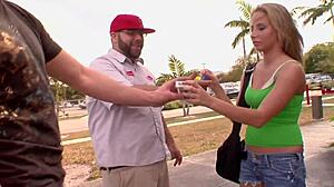 ashley jensen bent over, getting her ass fucked hard and drinking cum on the bed.