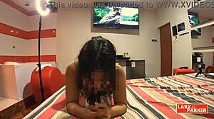 In the room casting, Perla moans as she gets her pussy licked in doggystyle and enjoys the spanking