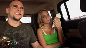 ashley jensen bent over, getting her ass fucked hard and drinking cum on the bed.