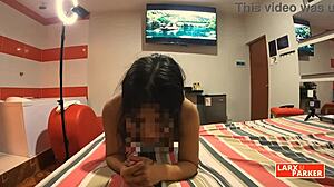 In the room casting, Perla moans as she gets her pussy licked in doggystyle and enjoys the spanking