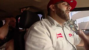 ashley jensen bent over, getting her ass fucked hard and drinking cum on the bed.