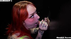 Gloryholesecrets - hot fiery inked redhead loves deepthroating cocks at the gloryhole!