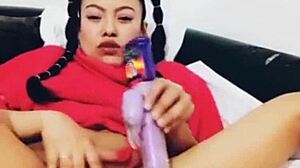 Latina squirts in dildo orgasm.