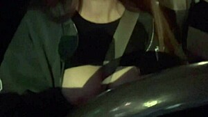 italian hottie flashin her big juicy tits in car solo