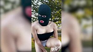 the horny cute shemale ladyboy masturbates in the public park