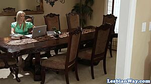 Stockinged lesbian milf dominates beauty with facesitting action.