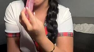 Horny British girl orgasms from solo toy play