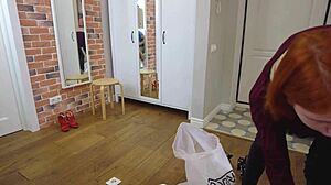 Redhead In Heels Lets Step Daddy Ride Her Tight Pussy At Home.