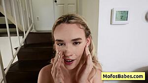 slutty blonde teen sucks huge dick then gets pussy banged doggystyle