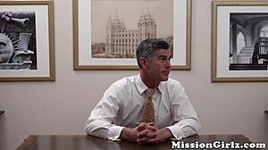 Poor guy watches his innocent mormon teen getting hammered in hardcore positions