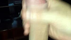 Stroking Cock To Transsexual Cumshot