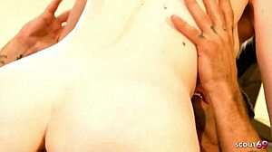 blonde with pale white skin and skinny body pick up and seduce to hard first time casting