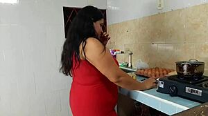 pretty big ass rides inexperienced young man in kitchen