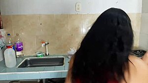 pretty big ass rides inexperienced young man in kitchen