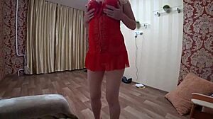 Hey, check this homemade striptease from a pregnant milf in sexy outfit pov