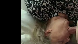 Chubby milf wife in POV blowjob swallows cum and orgasms.