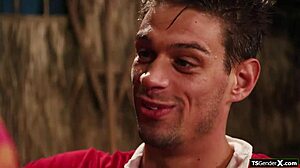 Lucky Guy Faces Two Hot Shemales For Bareback Fucking