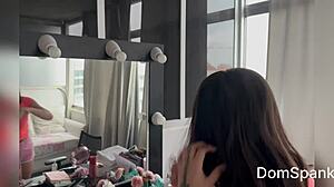 How to turn cute girl into spanking model full video in domspank channel!