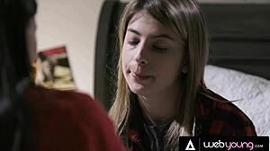 Conflicted teen Kristen Scott explores her sexuality with petite blonde Kenna James in scissoring and muff diving!