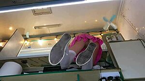 The Boss Feels Naughty Playing With His Sexy Shop Assistant's Shaved Pussy While She Talks To The Customer.