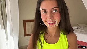 fit girl gets fucked outdoors after gym, loves cum on face