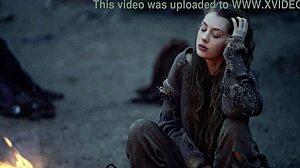 Fantasy bare maidens masturbate outdoors in cosplay.