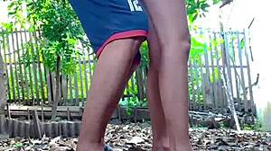 Skinny Asian Teen Bent Over Flashing Ass In Homemade Backyard Fuck