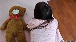 Perverted stepfather roughly assfucks young girl left alone