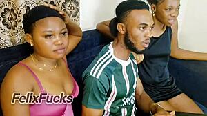 Two lesbian friends get caught by stepbro in bedroom and take turns riding his big cock in wet ffm threesome.