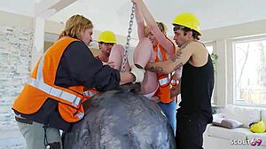 Wrecking ball parody group sex, miley may says as skinny teen gets bent over doggystyle with choking and cumshot