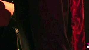 A sultry brunette vixen binds her man in latex and heels then rides him to explosive cumshot