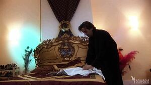 After dinner, the king dives into two vaginas for pleasure