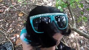 Monster booty puerto rican bitch sucking black dick outside 😈