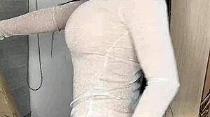 Latina with big tits plays with her huge dildo and fingers for solo masturbation