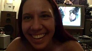 Misty's natural tits get fucked hard in closeup, her blowjob and titty fuck intense