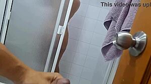 stepsister catches me masturbating while watching her shower and gets hot