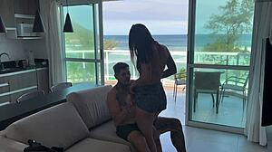 Horny Latina Arrives from Beach and Cums Deliciously on Bandit's Cock