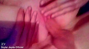 Stretching Petite Blonde Teen's Pussy From Behind