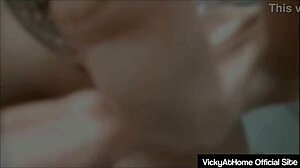 Blonde Vicky Vette shoves crystal dildo in her wet ass.