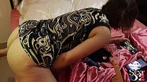 french amateur slut in pink satin panties fucks deepthroat ass to mouth 😈