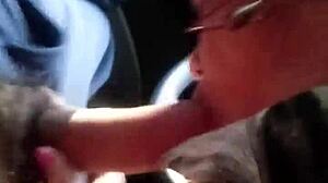 Brazilian shemale gives oral in a quick car session!